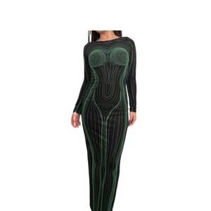 The Kript Iconic Corpo Maxi Dress Green Black Hourglass BodyCon Size S Small